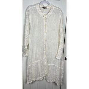 FLAX Ivory Linen Dress Asymmetrical Lagenlook Oversized Long Sleeve Size M‎